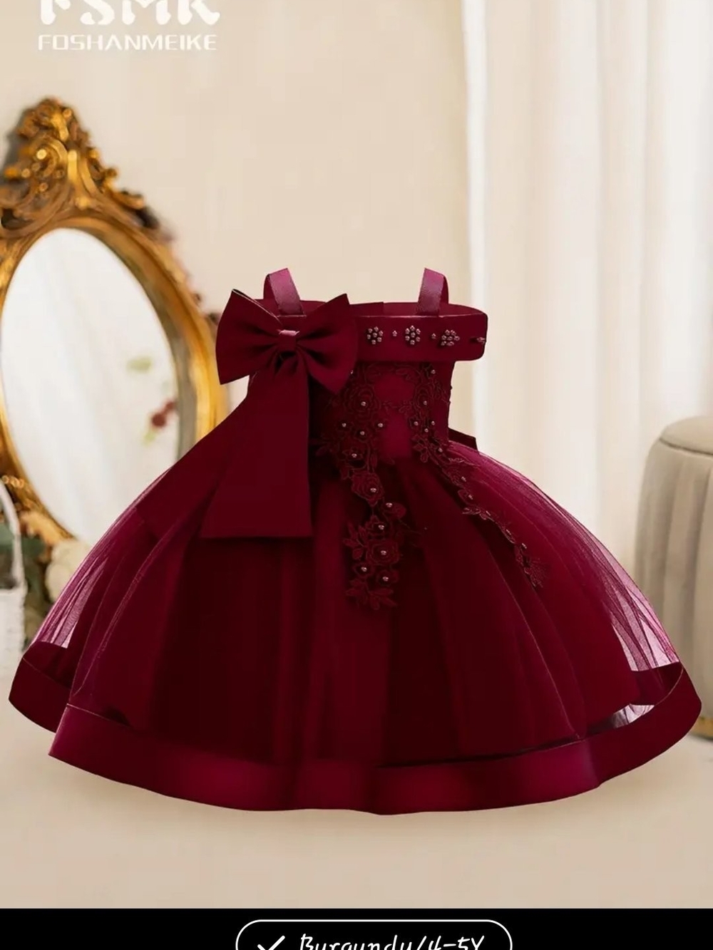 Burgundy Tulle Flower Girl Dress with Bow